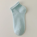 Light blue mesh cotton socks for women with breathable knit and roll-top cuff details - One Size / Aqua Blue