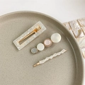 Detailed set of three golden pearl hair clips on a speckled beige ceramic tray - Style 6 (3-Piece Set/Pink-Silver Pearl)