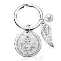 Portachiavi in acciaio inox con perla e ala per figlio o figlia, regalo ispiratore - Madre a Figlio-25mm