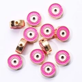 Pink enamel evil eye beads with gold borders for DIY jewelry making and bracelets - Rose Red