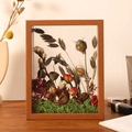 Hollow wood frame with dried roses and hydrangeas in transparent double-sided glass - Square 4 inch (10.0x10.0cm) / Redwood