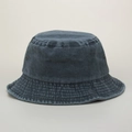 Detail of dark blue washed denim bucket hat with metal eyelets and reinforced stitching - M (56-58cm) / Green