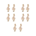 Zehn goldfarbene Violinschlüssel-Anhänger mit weißem Emaille und klaren Strasssteinen - 5# Weiße Note mit Strass