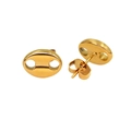 Macro detail of 18K gold-plated coffee bean stud earrings with high polish finish - 11mm / Gold