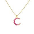 18K gold plated brass necklace with C-shaped pendant and inlaid pink zircon stones - Gold Color Rose Red Zircon Moon