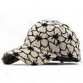 Casquette de baseball à fleurs avec fond crème et contours noirs pour protection solaire - Réglable / Beige