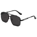 Lunettes de soleil carrées modernes à double pont avec monture noire et verres gris - Monture Noire Verres Gris