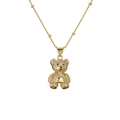 Collana con ciondolo a forma di orsetto dorato con cristalli bianchi e occhi blu - Orso Zircone Completo Occhi Blu (CN001542YH)