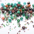8mm mixed glass beads with Evil Eye patterns in green, blue, and brown for DIY jewelry - 11 Chocolate Tea