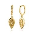 Vintage gold S925 silver needle evil eye hoop earrings with engraved teardrop totem - 11-Gold Geometric Teardrop