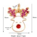 Gold-plated Christmas reindeer pendant with pink rhinestones and white enamel finish - Gold Deer Head M844370G