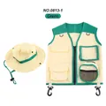 Set gilet da avventura e cappello per bambini in crema e verde con tasche - Taglia unica / Set da esploratore verde (0813-1)