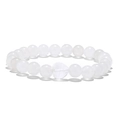 Close-up of translucent white beaded bracelet with a smooth heart-shaped stone charm - White Stone Style