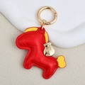 Red leather horse keychain with gold hardware and lucky bag charm pendant accessory - Large / Red