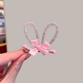 Pink rabbit ear hair clip with sparkling rhinestones and silk bow for girls - Crown Bunny Ears Style 8