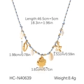Detalle de medidas para collar boho azul con colgantes de concha y estrella de oro 18k - Collar Trenzado Azul Estilo Océano (HC-N40639)