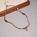 Minimalist 2mm colorful tourmaline necklace with orange beads and gold square pendant - XL0069 Multi Color Beads with Gold Square Pendant