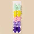 Close-up of 10-piece colorful grosgrain ribbon hair bows on a display card - Style 3