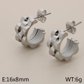 Silver stainless steel watchband texture C-shaped earrings, 16x8mm size with 6g weight - Silver Wave Gear Style (KE114897-KFC)