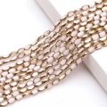 DIY jewelry 4x6mm beige oval glass beads with gold edge for necklace bracelet making - 4x6mm Gold Edged Seed Beads approx. 48pcs/Strand / Porcelain Beige Gold Edge