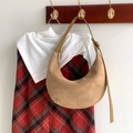 Khaki crescent underarm bag in matte suede with adjustable leather shoulder strap - Apricot