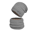 Set berretto e scaldacollo in maglia grigia con calda fodera in pile marrone invernale - Grigio