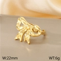 Minimalist golden stainless steel open ring featuring a ribbon bow design for women - US 6 / Three-Dimensional Ribbon Style Gold (KR110709-KFC)