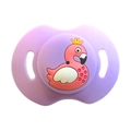 Baby silicone pacifier in purple with a cute pink flamingo cartoon and crown design - Flamingo Pacifier / Purple