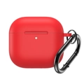 Rode siliconen beschermhoes voor AirPods 4 met een stevige zwarte metalen karabijn - Rood