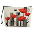 Borsa cosmetica in tela con motivo a tulipani rossi e cerniera nera per organizzazione - Stampa Tulipani Rossi e Linee Geometriche (Stile 2)