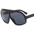 Fashion oversized shield sunglasses in solid black with trendy wide frame and dark lenses - Black Frame Grey Lens