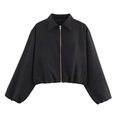 Women's black casual puffer jacket with light gold zipper and windproof woven fabric - S / Black