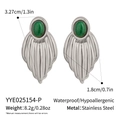 Detailed size and weight specs of fan-shaped green agate stainless steel earrings - Silver Style (YYE025154-P)