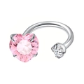 Silver horseshoe ring earring with heart-shaped pink zircon and white round stone - Pink Heart + White Round