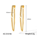 Detailansicht der 18k vergoldeten Edelstahl-Kettenohrringe mit Pavé-Diamanten und Maßen - Goldkette Zirkonia Stil (HC-E10198)