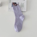 Cute light purple crew socks with hollow floral pattern and ruffled edge detail - One Size / Milky Purple