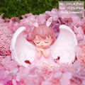 Pink sleeping angel resin figurine with rabbit ears and white wings, 10.5x6.5x8cm - 1121-4 Pink Ornament