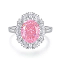 S925 silver ring featuring an oval pink zircon center stone with white accent gems - Oval Cut Halo Pink Zirconia (FDJZ-064)