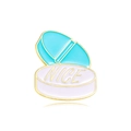 Enamel pill brooch featuring a cyan capsule and a white tablet with golden NICE lettering - Nice Pill and Capsule Style (CZ0508-2)