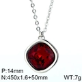 Collier en argent avec pendentif zircone rouge carré 14mm et chaîne à maillons - Rouge Foncé (KN84652-GC)