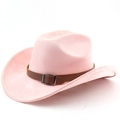 Cappello da cowboy rosa con fascia decorativa in pelle marrone e fibbia in metallo argento - M (56-58cm) / Rosa