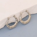 Irregular geometric silver stainless steel hoop earrings with textured finish - Silver Style K7-22