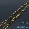 Golden shimmering stainless steel necklace 550x6mm textured link chain weighing 7g - Gold Necklace 55cm (KN197657-Z)