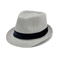 Classic grey paper straw fedora hat with black ribbon band for stylish men and women - One Size (56-58cm) / Light Gray