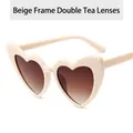 Fashionable heart-shaped sunglasses with cream white frames and gradient tea lenses - Off-white Frame Gradient Tea Lens