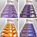 Close-up of Halloween anti-slip stair mats with pumpkin and ghost patterns on wood steps - Halloween Ghost Castle (BD202408013)
