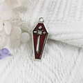 Silver-plated coffin pendant with red enamel, cross and rhinestones for DIY jewelry - 10-Silver Red Coffin