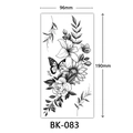 Sketch style flower and butterfly tattoo sticker in black and white, model BK-083 - BK-083 / 96*190mm