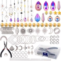 Comprehensive DIY crystal suncatcher kit with prisms, metal charms, chains, and tools - 200-Piece Set (15x9x4cm) / Silver