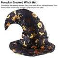 Dark blue Halloween witch hat with gold foil pumpkin and star patterns for party - Crooked Witch Hat Pumpkin Style